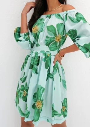Nancy - Miętowa sukienka w zielone kwiaty