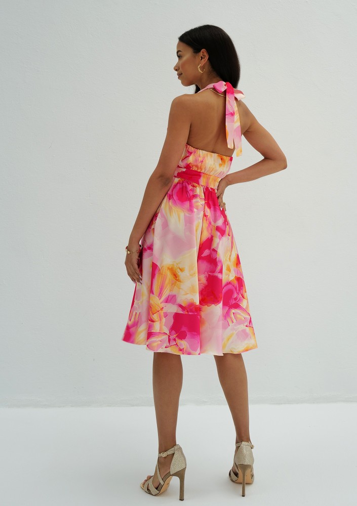 Elma - Magenta printed satin midi dress