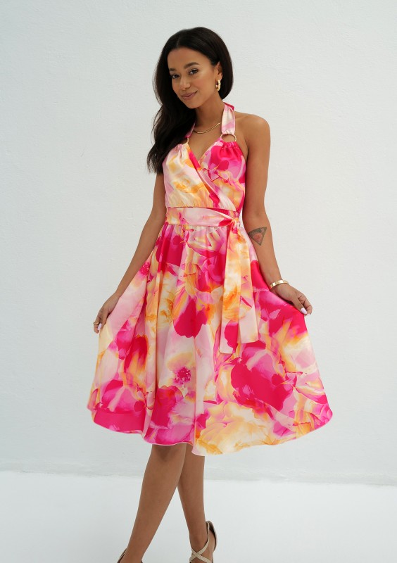 Elma - Magenta printed satin midi dress