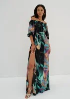 Cayli - Maxi turqoise printed dress
