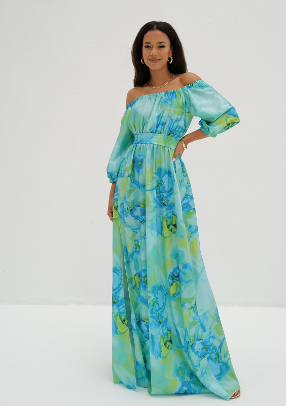Cayli - Maxi blue printed dress