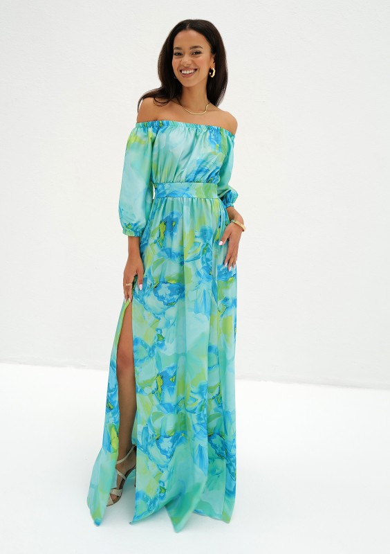 Cayli - Letnia sukienka maxi Niebieska w print