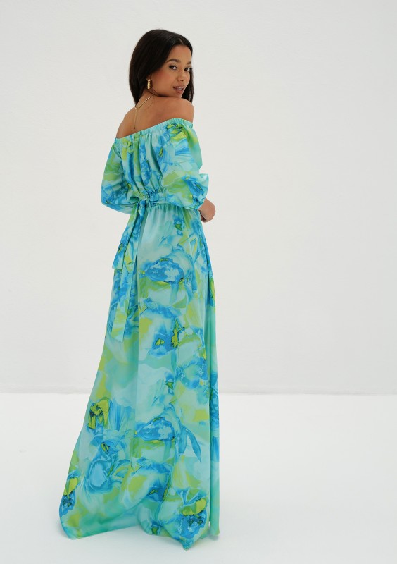 Cayli - Letnia sukienka maxi Niebieska w print