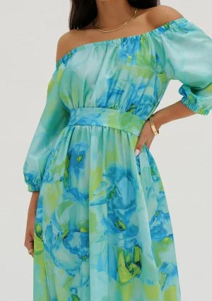 Cayli - Letnia sukienka maxi Niebieska w print