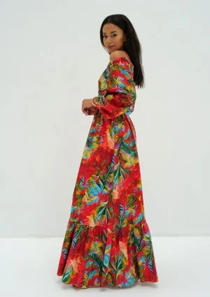 Layla - Red leafy printed maxi dress