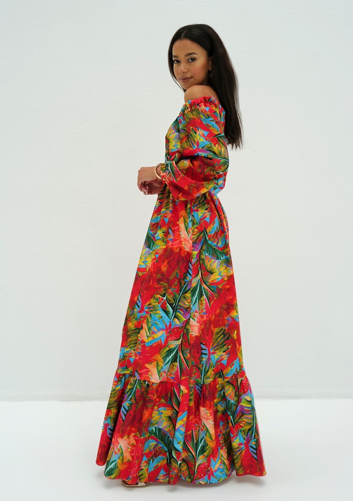 Layla - Red leafy printed maxi dress