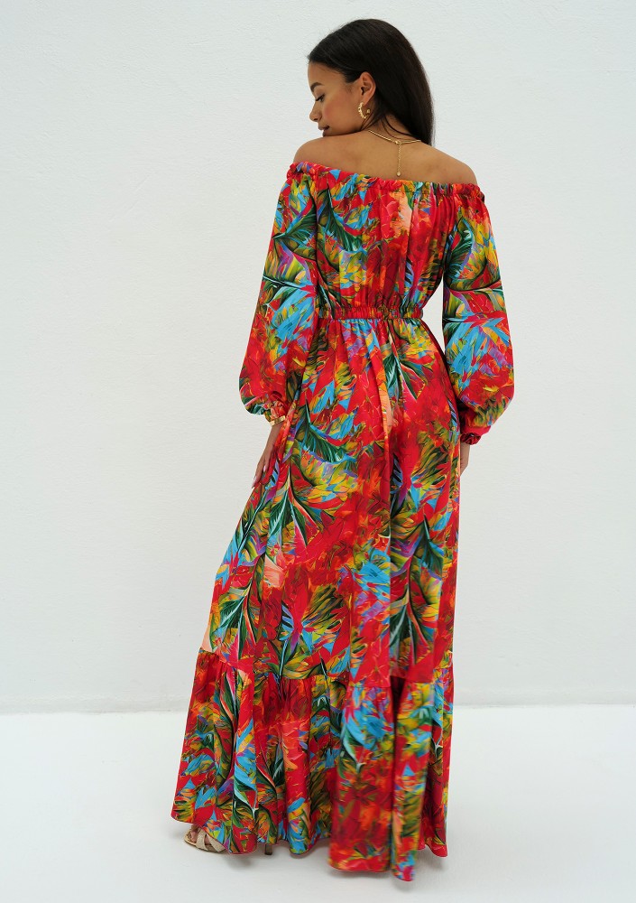 Layla - Red leafy printed maxi dress