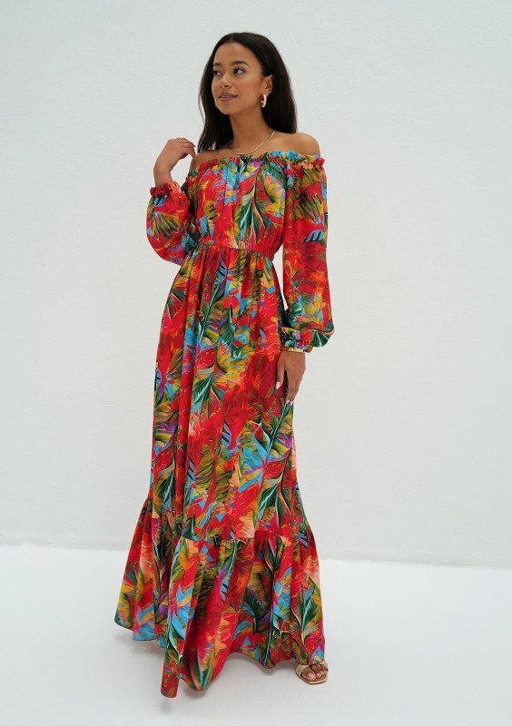 Layla - Red leafy printed maxi dress