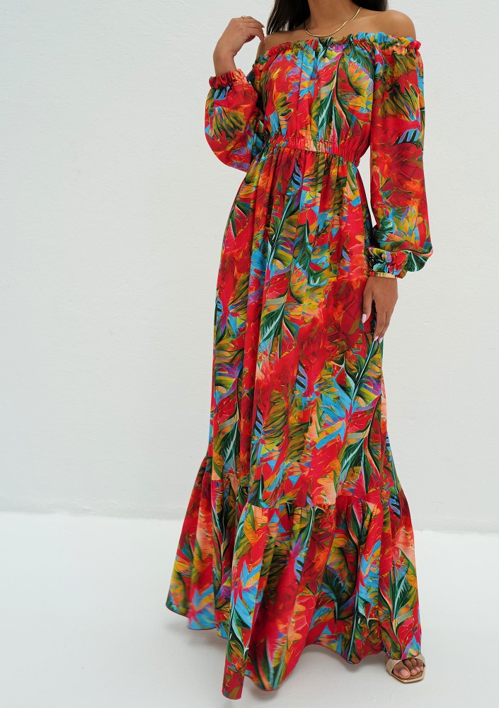 Layla - Red leafy printed maxi dress