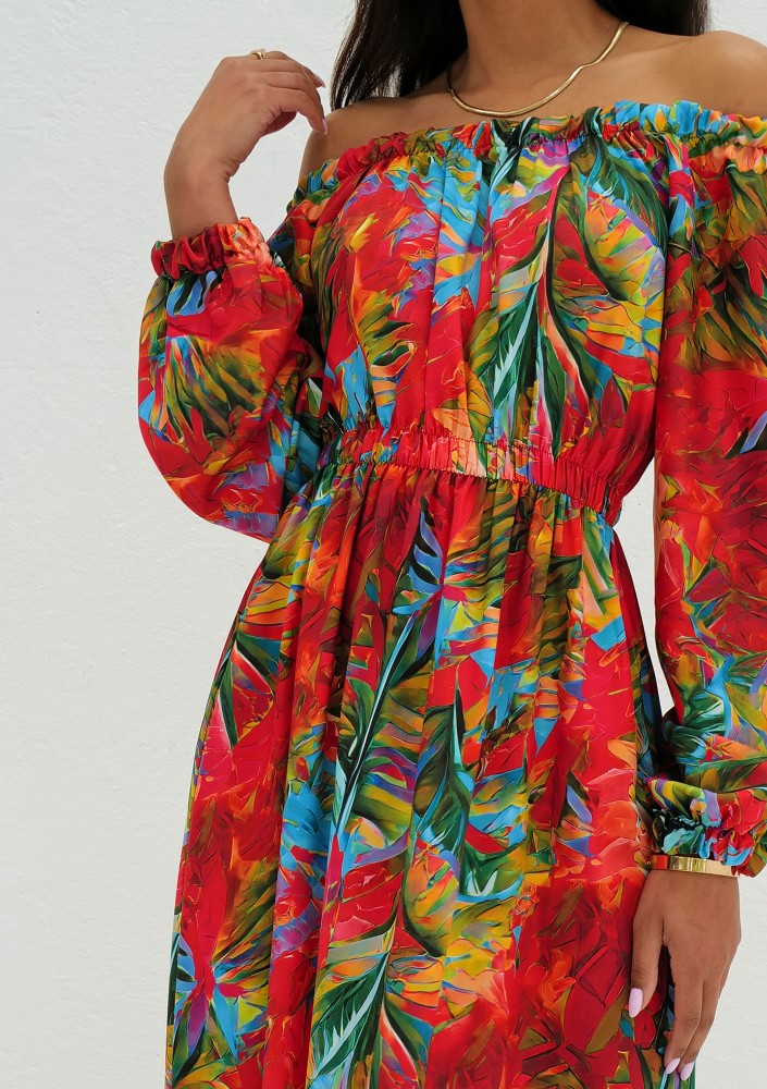 Layla - Red leafy printed maxi dress