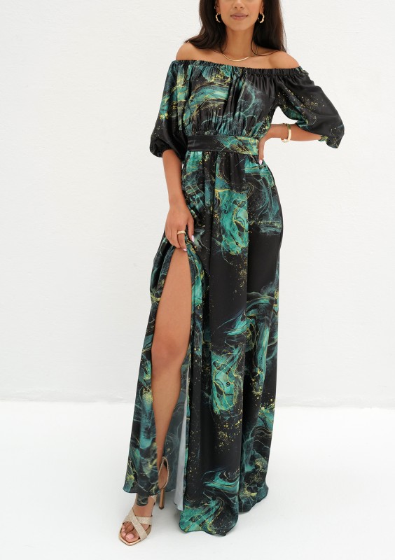 Cayli - Maxi green smoke printed dress