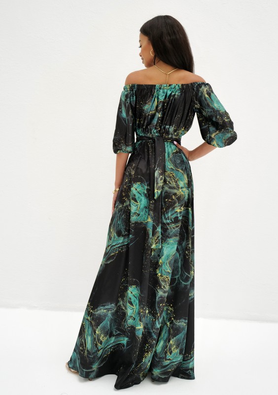 Cayli - Maxi green smoke printed dress
