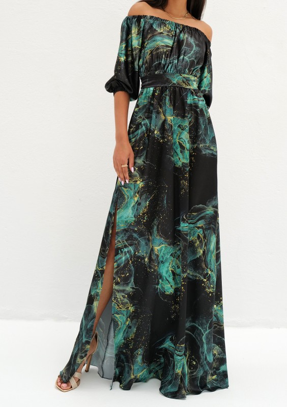 Cayli - Maxi green smoke printed dress