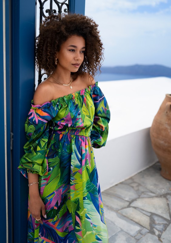 Layla - Sukienka maxi w print Zielona