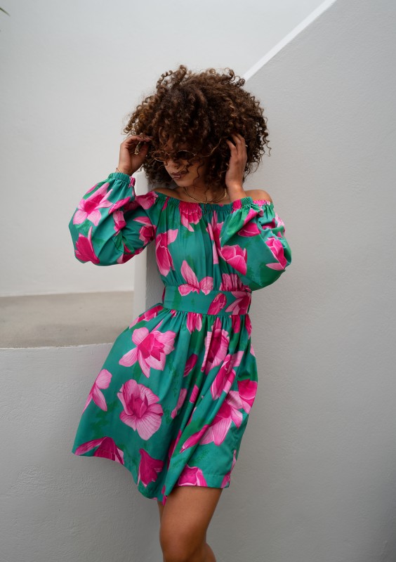 Nancy - Green floral mini dress