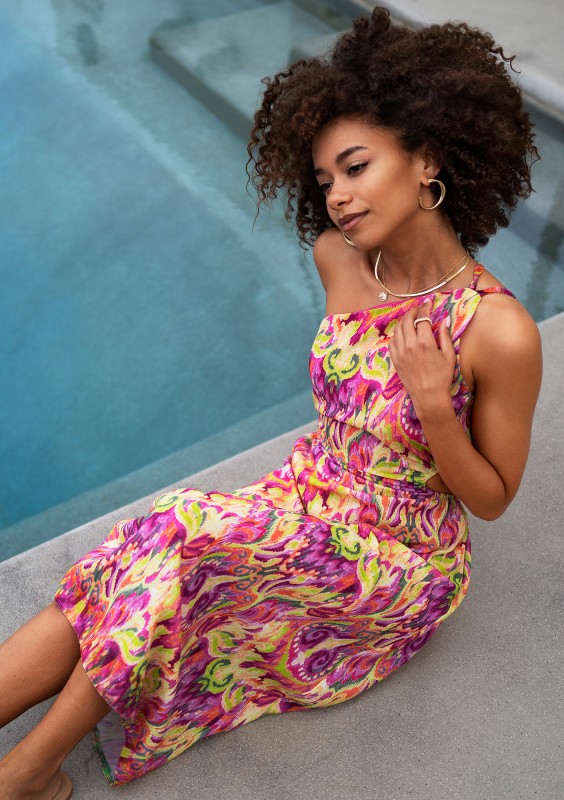 Tracy - Asymmetric boho printed midi dress