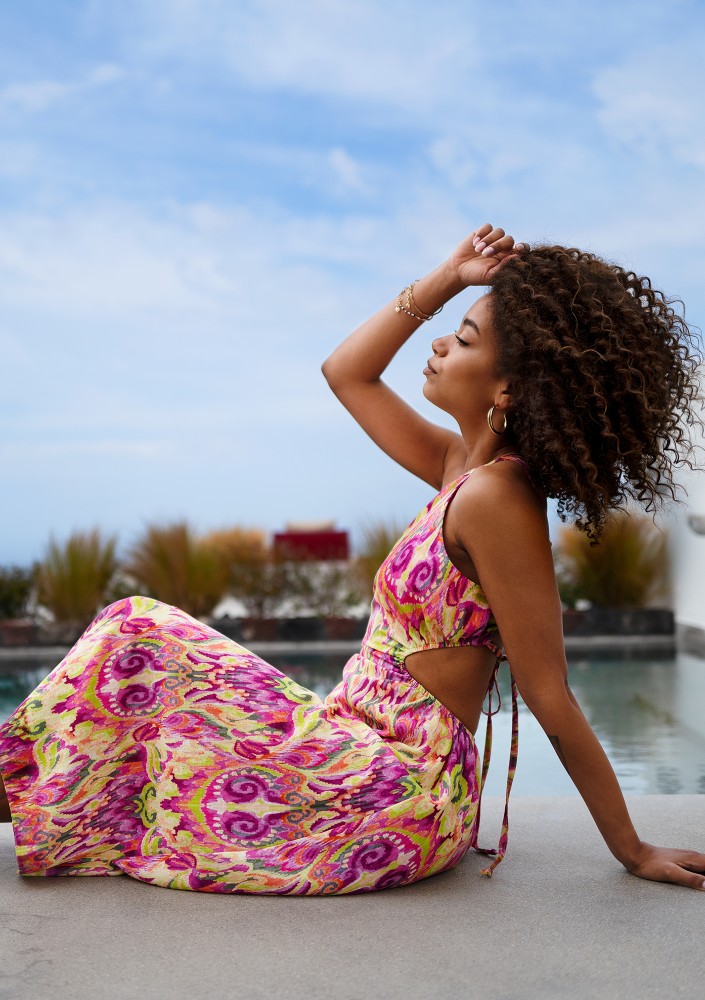 Tracy - Asymmetric boho printed midi dress