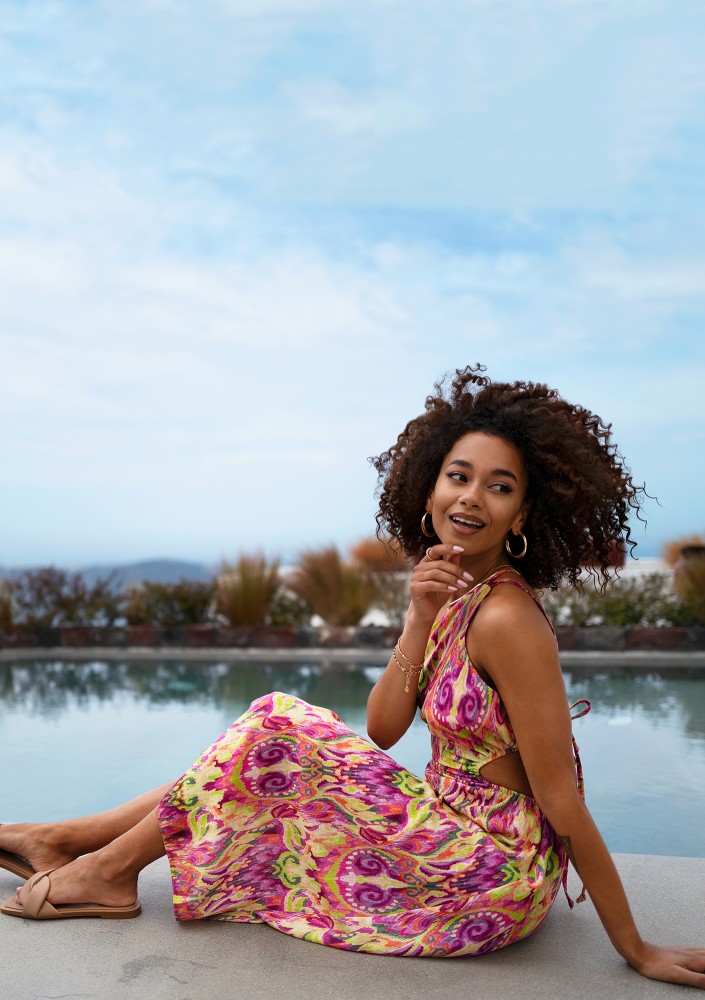 Tracy - Asymmetric boho printed midi dress