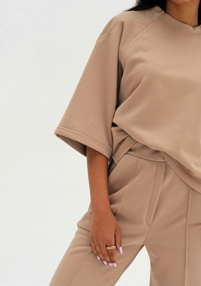 Melgo - Bluza dzianinowa z krótkim rękawem Beige