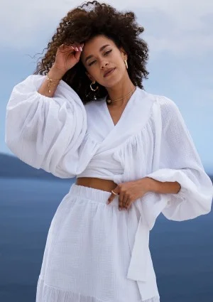 Capri - Kopertowa koszula z muślinu Biała
