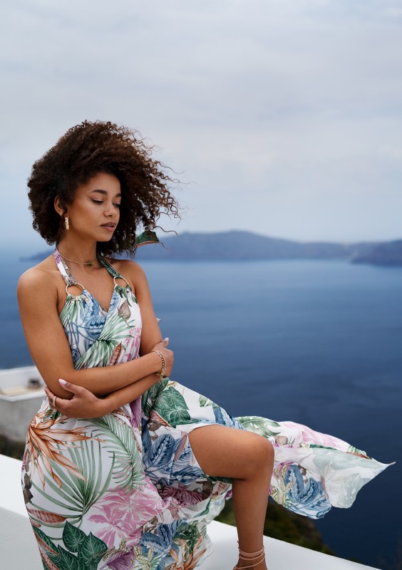 Callina - Exotic leaves printed maxi dress