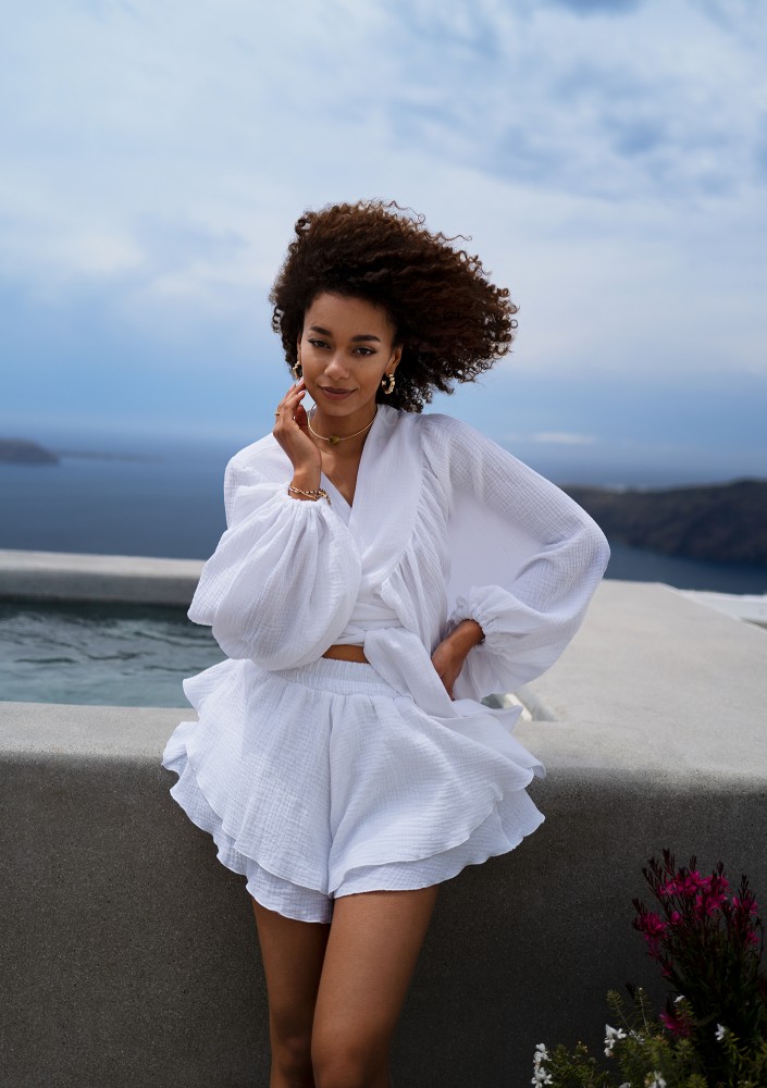 Capri - White muslin wrap shirt