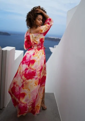 Cayli - Pink printed maxi summer dress