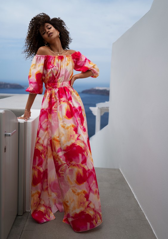 Cayli - Pink printed maxi summer dress