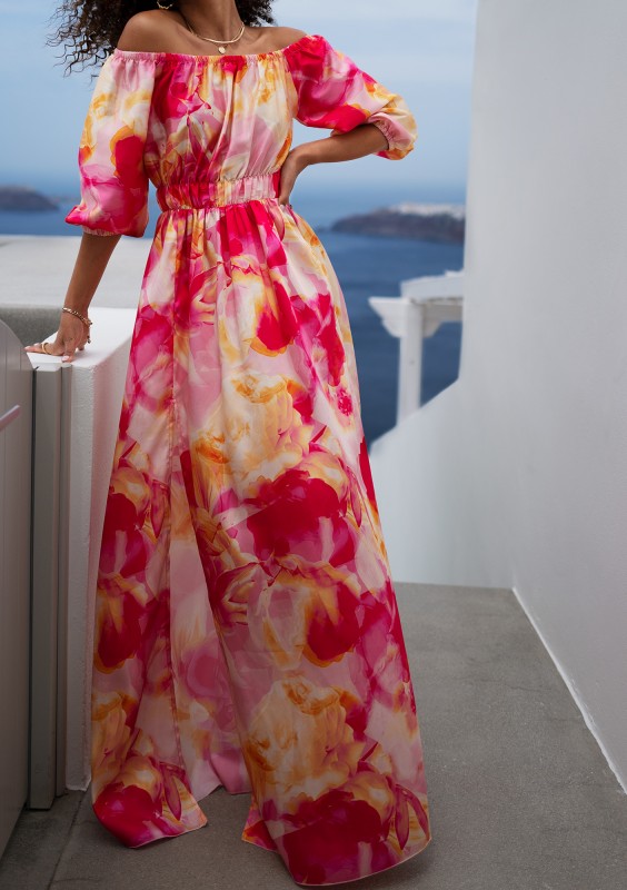 Cayli - Pink printed maxi summer dress