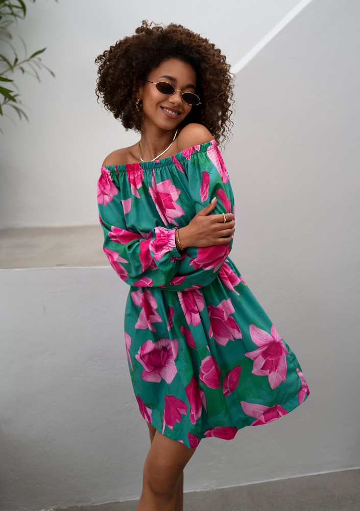 Nancy - Green floral mini dress