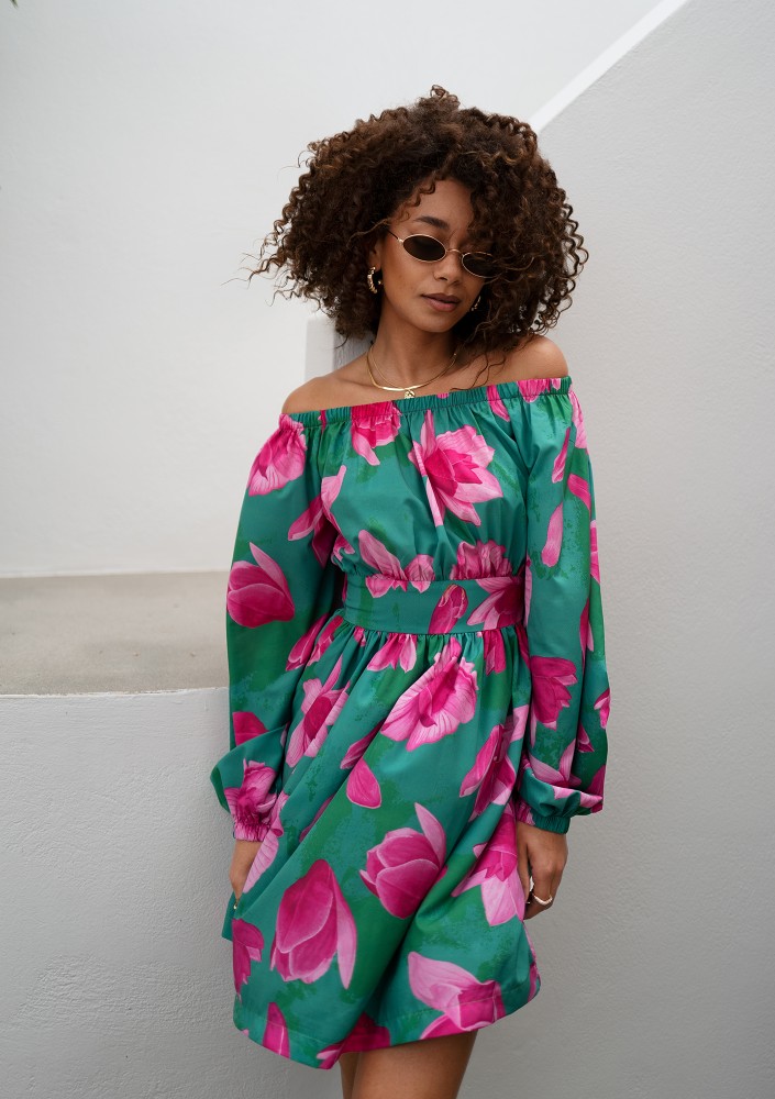 Nancy - Green floral mini dress