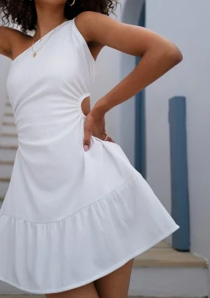 Teyna - Letnia sukienka mini z wycięciem Biała