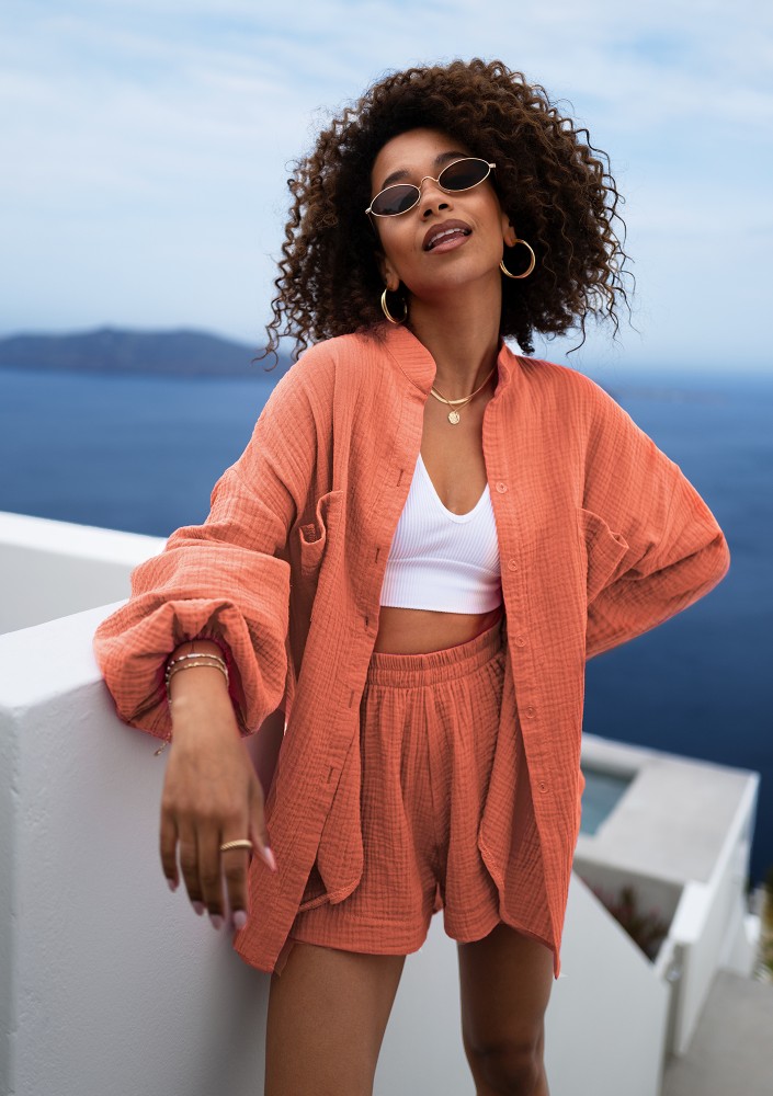 Palma - Apricot orange muslin shorts