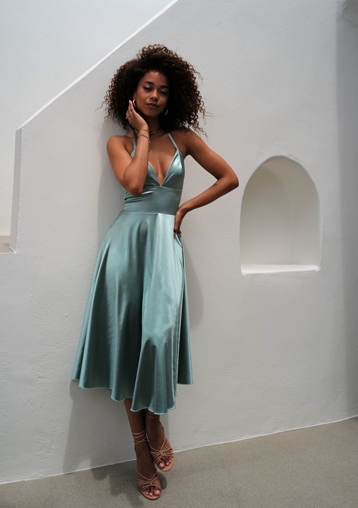 Thessy - Blue satin midi dress