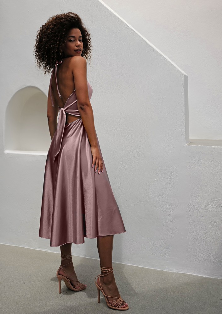 Thessy - Powder pink satin midi dress