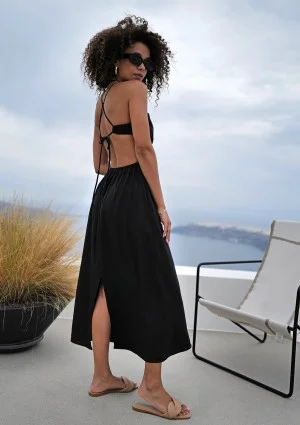 Tina - Black midi cutout dress