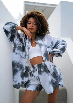 Palma - Letnia koszula z muślinu tie dye Szara