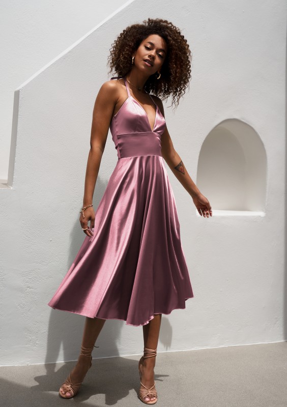 Thessy - Powder pink satin midi dress
