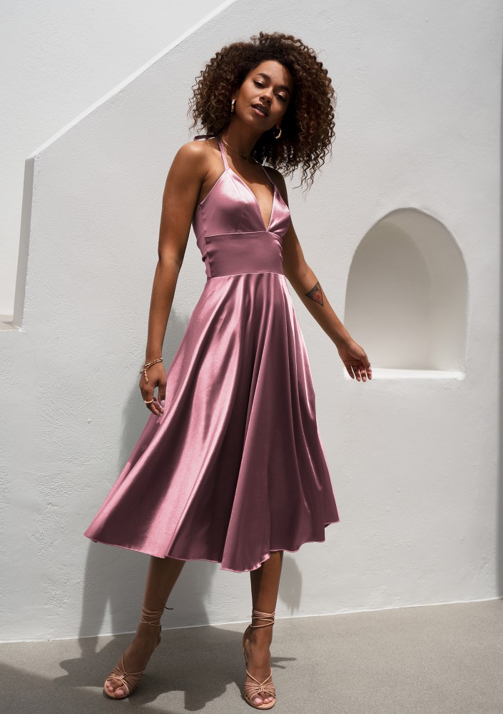Thessy - Powder pink satin midi dress