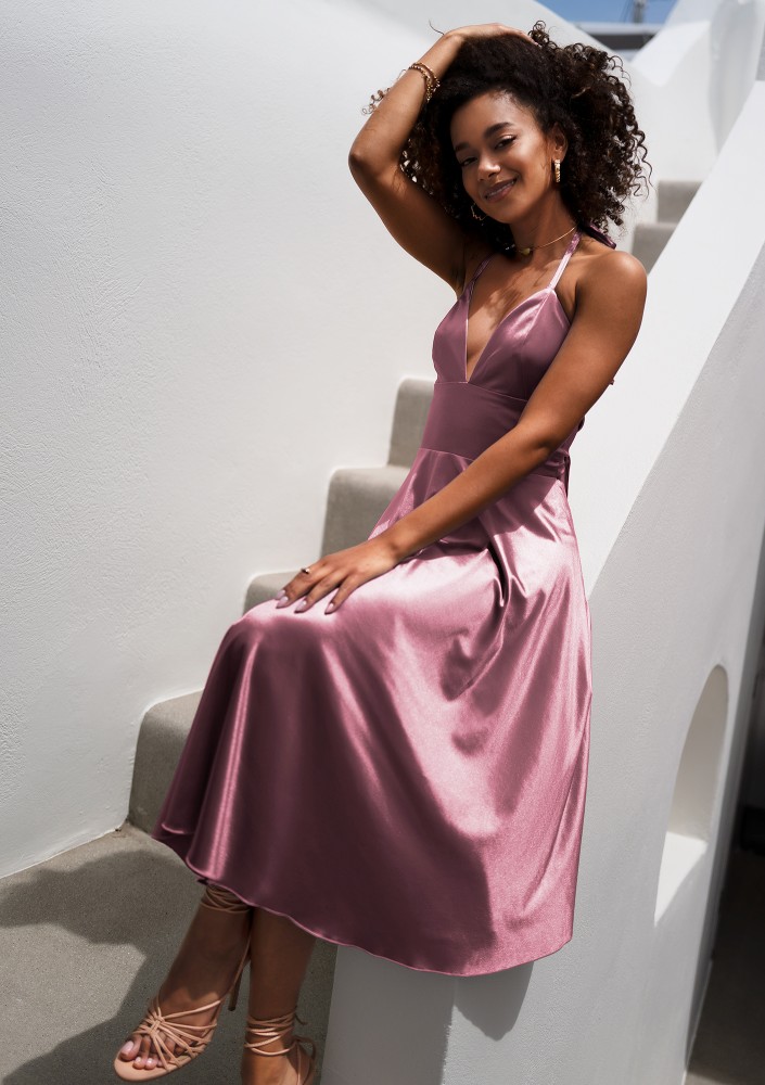 Thessy - Powder pink satin midi dress