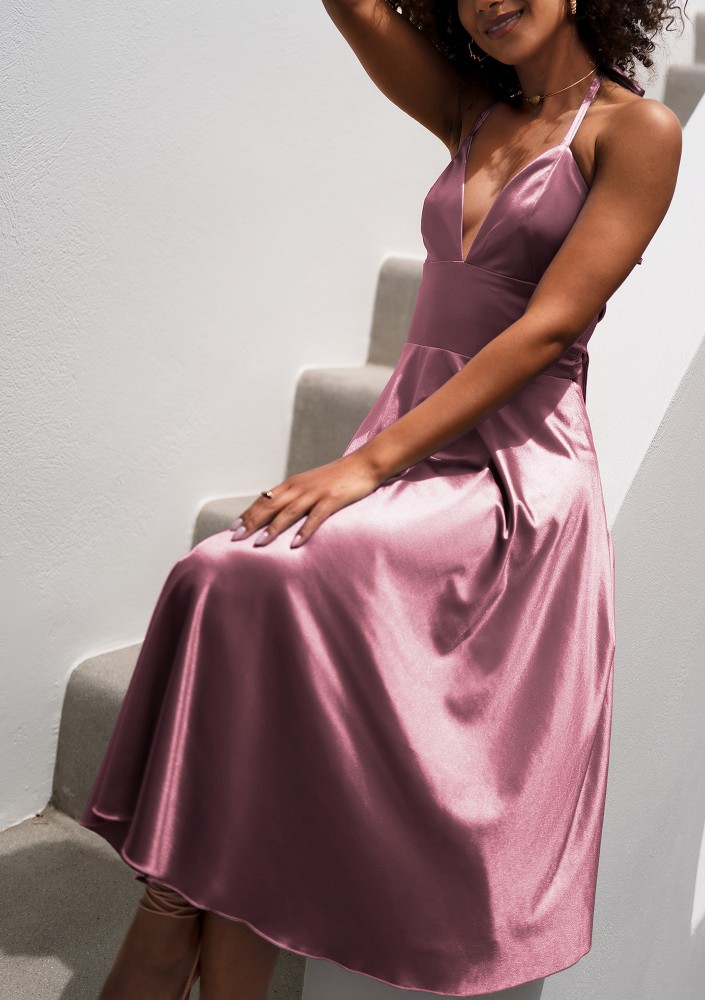Thessy - Powder pink satin midi dress