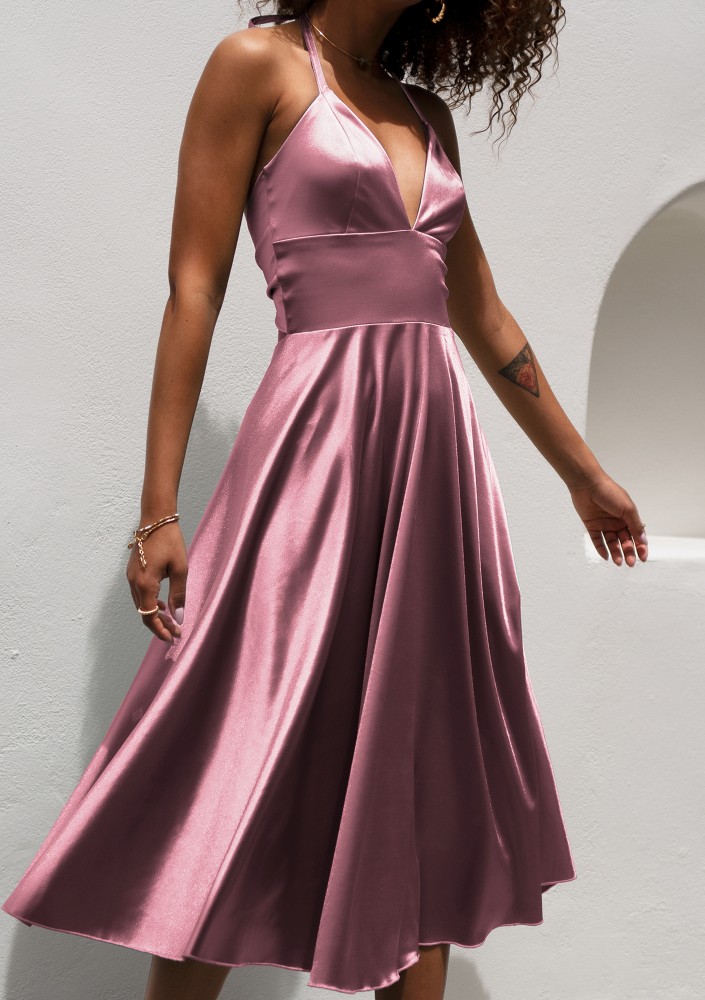 Thessy - Powder pink satin midi dress