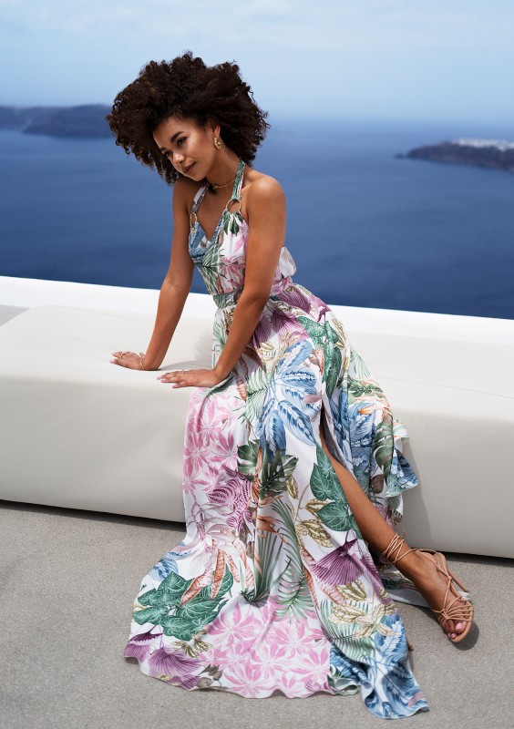 Callina - Exotic leaves printed maxi dress