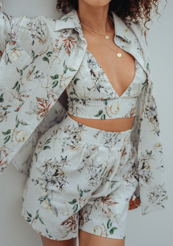 Suri - Citrus printed cotton short top