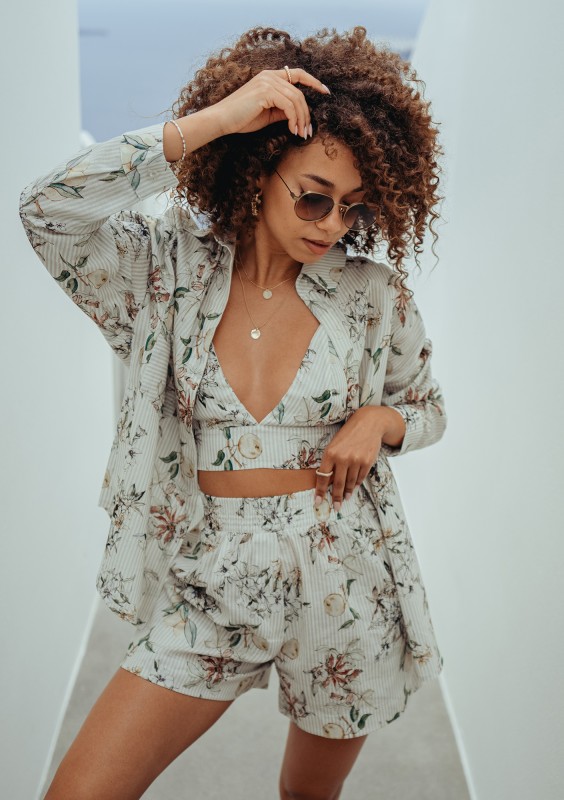 Suri - Citrus printed cotton short top