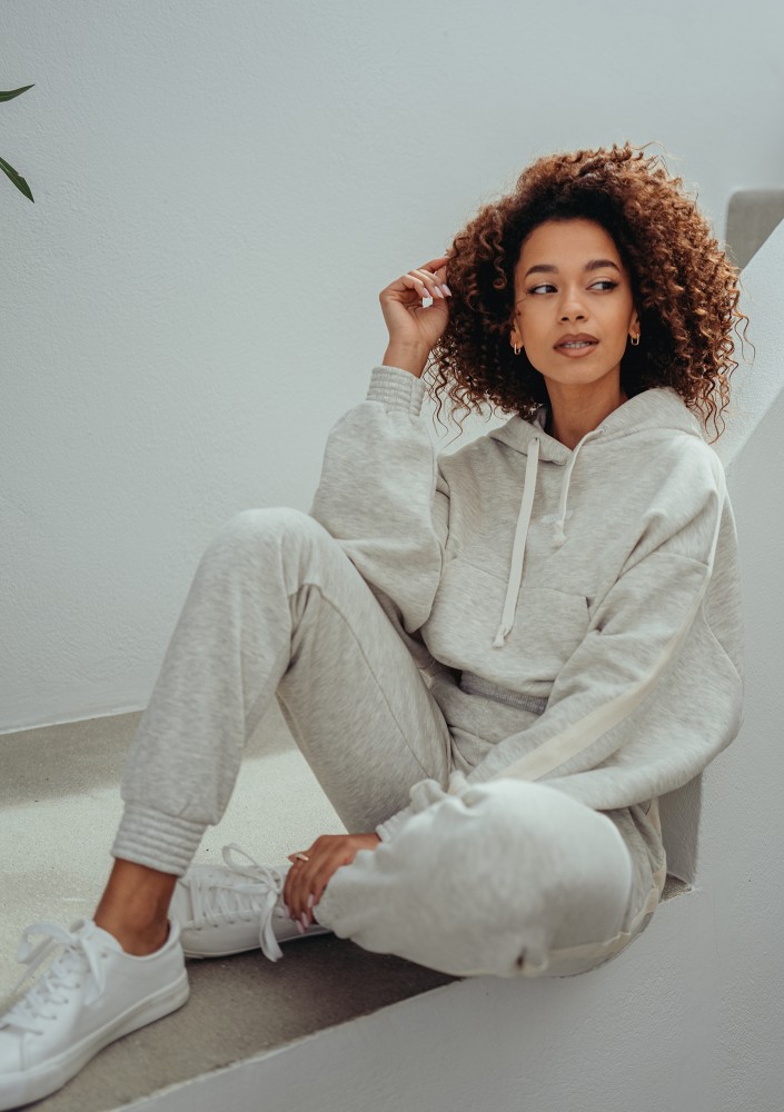 Raffy - Short melange grey hoodie