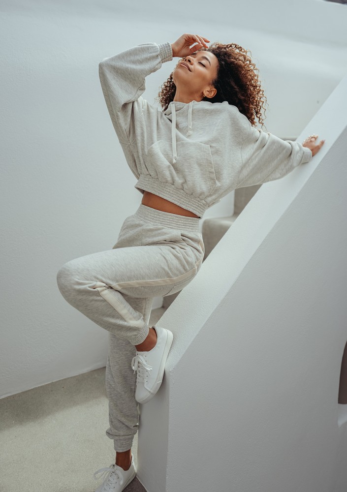 Raffy - Short melange grey hoodie