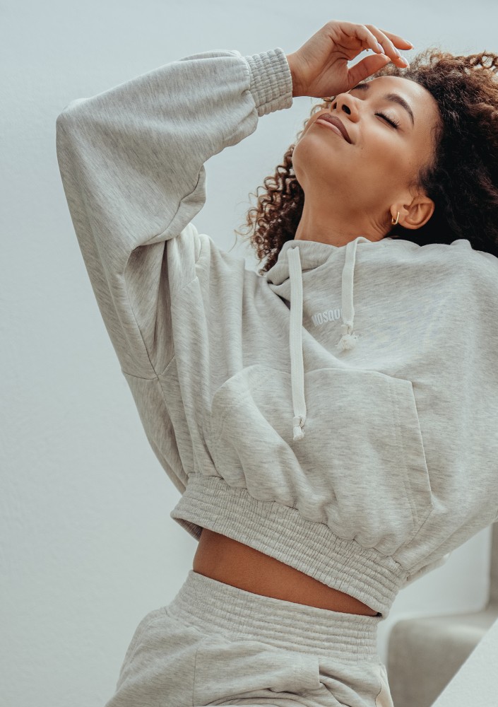 Raffy - Short melange grey hoodie