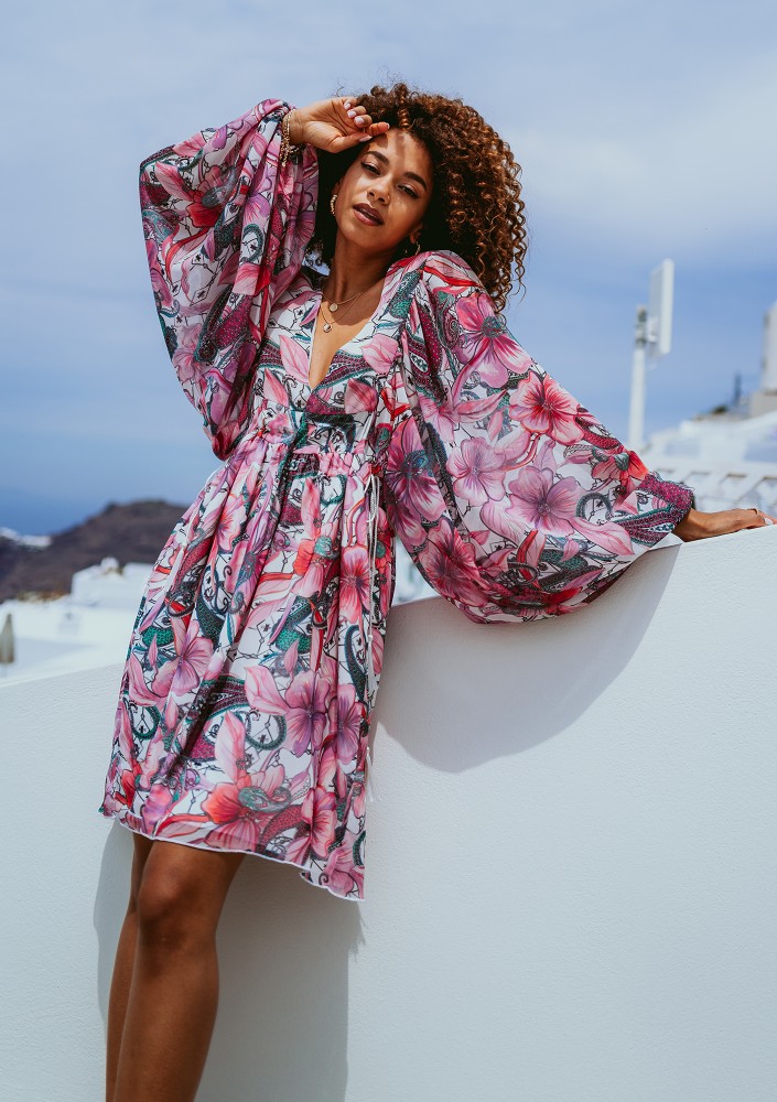 Nooa - Pink floral chiffon midi dress