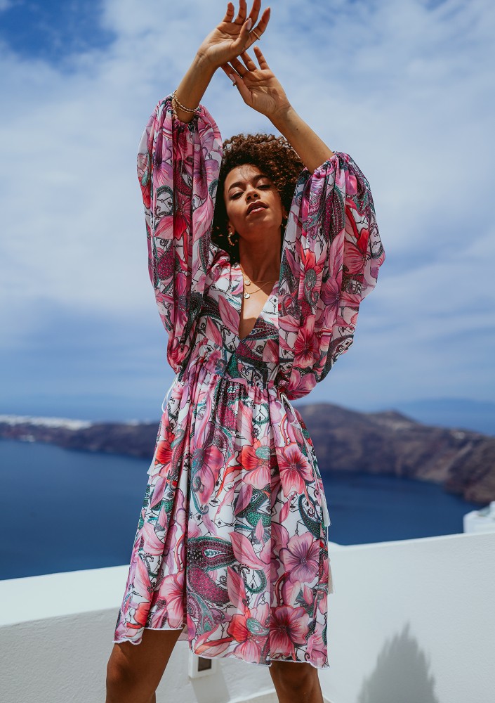 Nooa - Pink floral chiffon midi dress